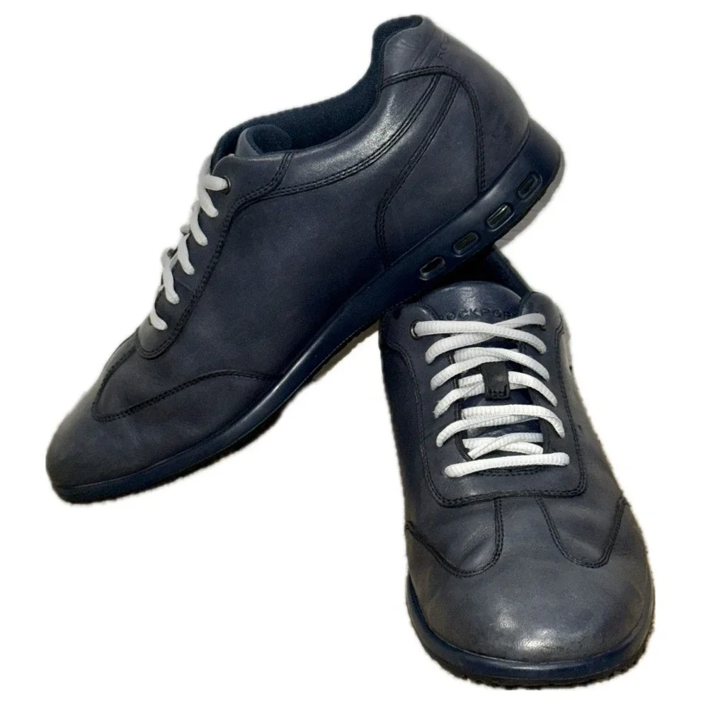 👟⚙️‎ ROCKPORT Leather Sneakers | Navy Blue Low-Top Travel Comfort | Men's Sz 10
